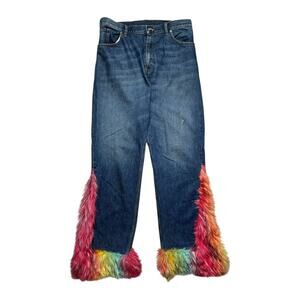 Multicolor faux fur insert denim
